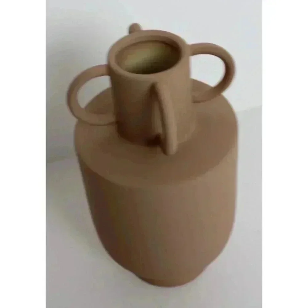 Vtg Rustic Navjo (Terracotta) Mexico Modern Art Ceramic Tan Brown Flower Vase
